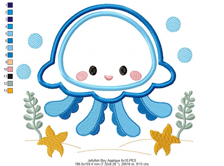 Cute Jellyfish Boy - Applique