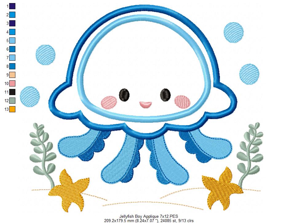 Cute Jellyfish Boy - Applique