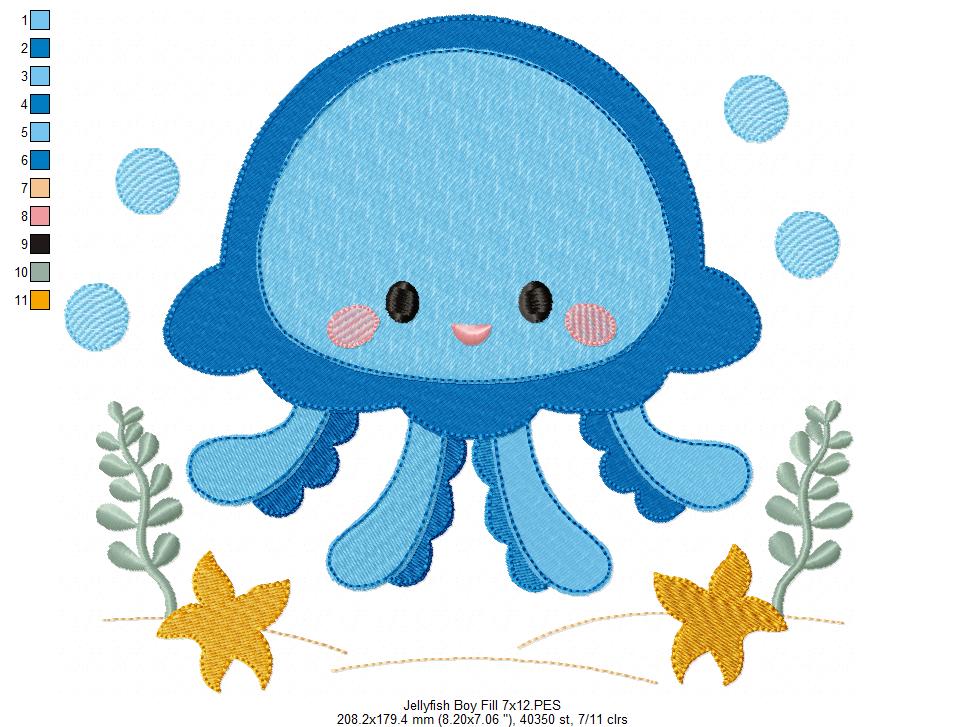 Cute Jellyfish Boy - Fill Stitch