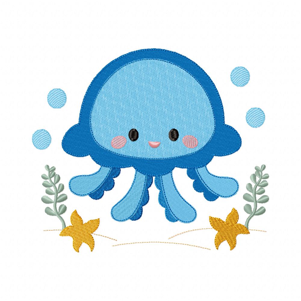 Cute Jellyfish Boy - Fill Stitch & Applique - Set of 2 designs
