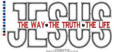 Jesus The Way The Truth The Life - ZigZag Applique - Machine Embroidery Design