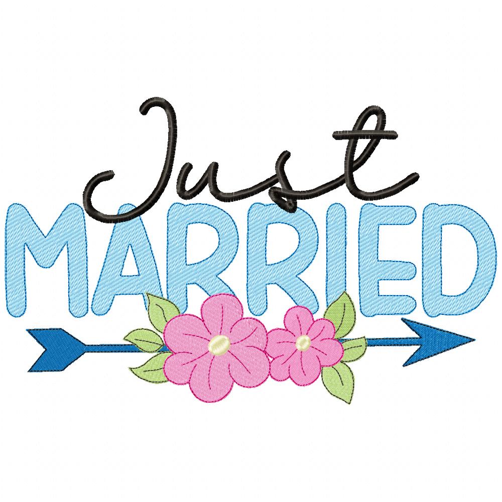 Just Married Arrow and Flowers - Fill Stitch Embroidery