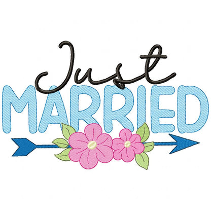 Just Married Arrow and Flowers - Fill Stitch Embroidery