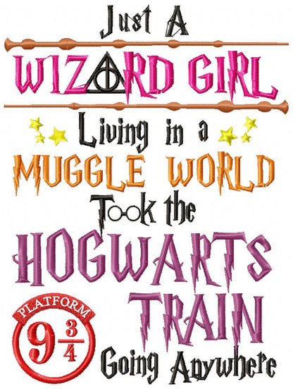 Just a Wizard Girl - Satin Stitch - Machine Embroidery Deisgn