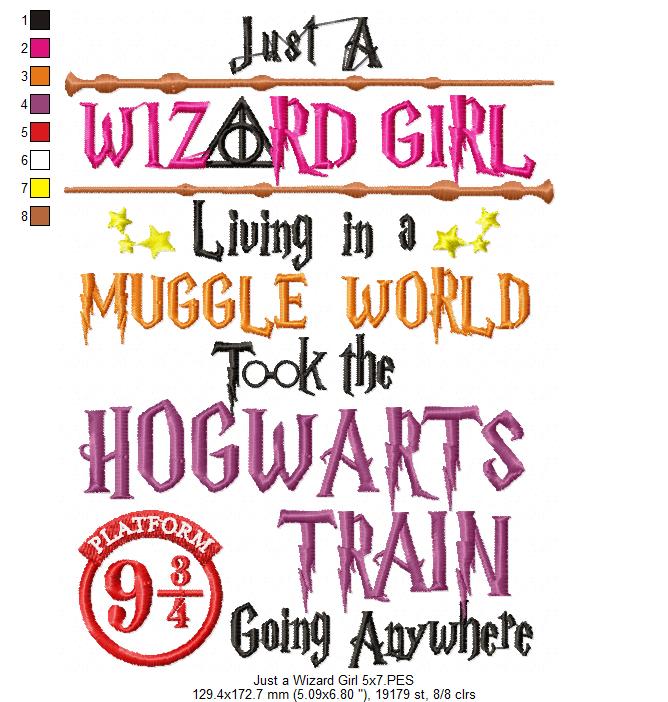 Just a Wizard Girl - Satin Stitch - Machine Embroidery Deisgn