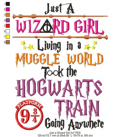Just a Wizard Girl - Satin Stitch - Machine Embroidery Deisgn