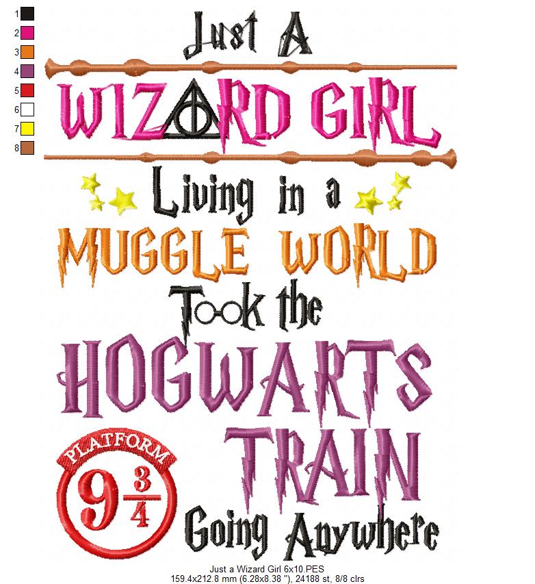 Just a Wizard Girl - Satin Stitch - Machine Embroidery Deisgn