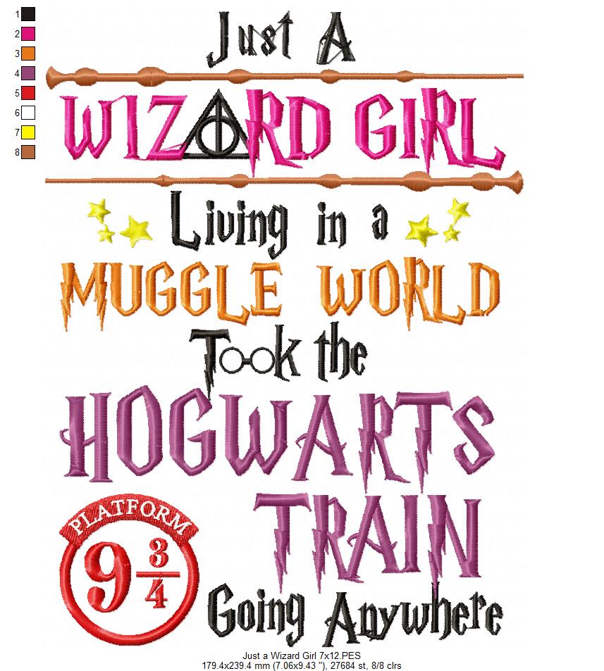 Just a Wizard Girl - Satin Stitch - Machine Embroidery Deisgn