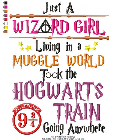 Just a Wizard Girl - Satin Stitch - Machine Embroidery Deisgn