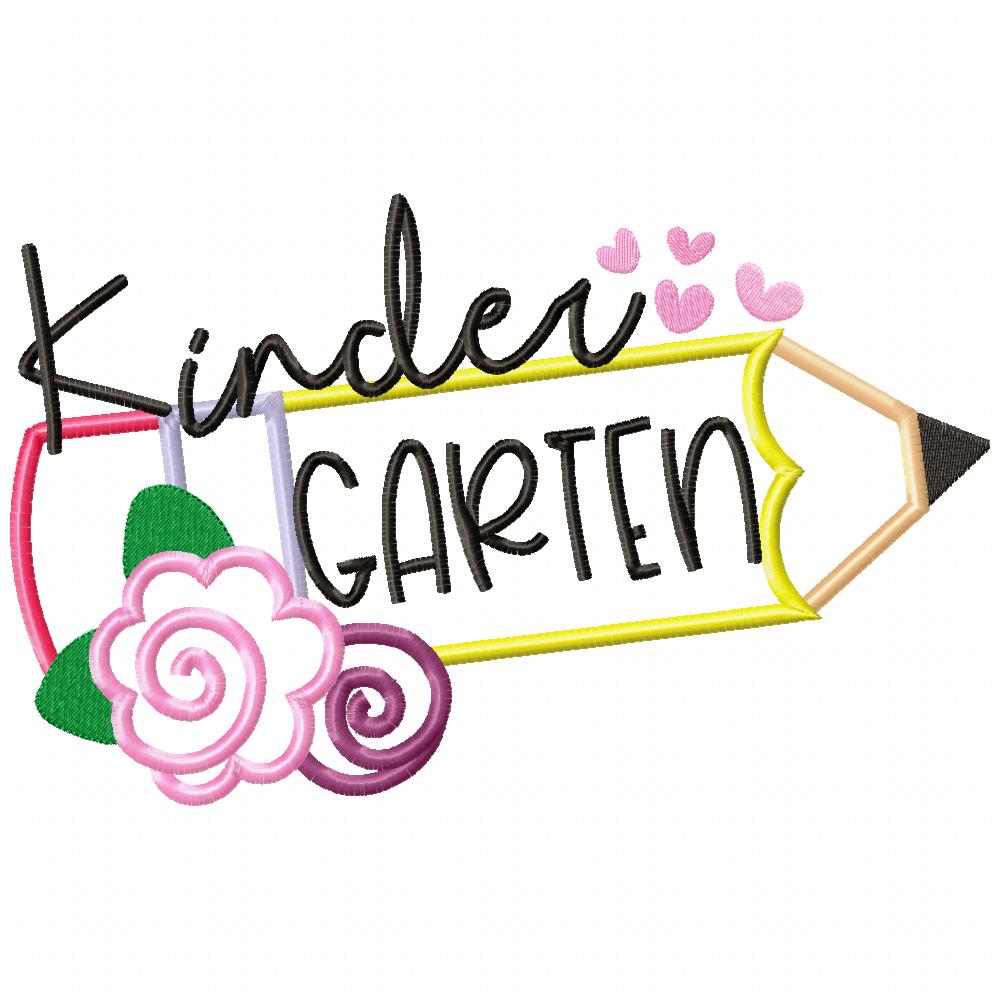 Kinder Garten Pencil and Flowers - Applique - Machine Embroidery Design