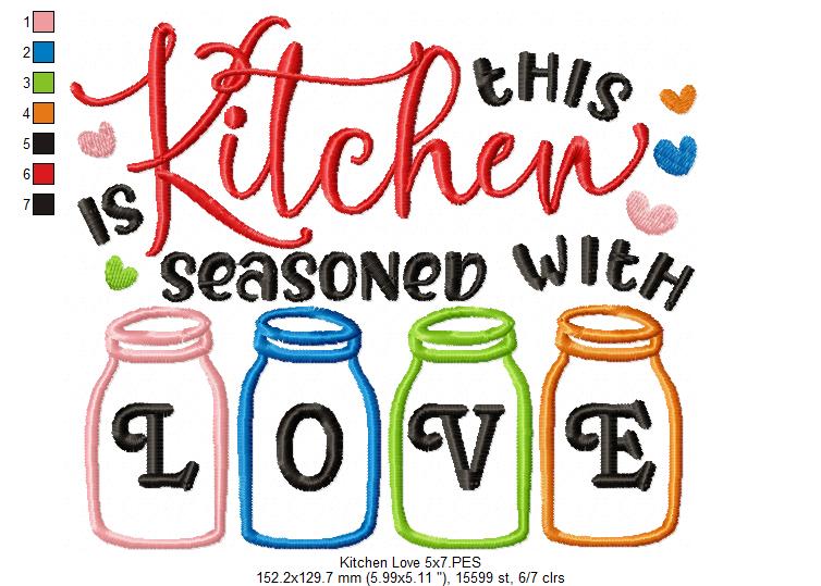 This Kitchen is Seasoned with Love - Fill Stitch - Machine Embroidery Design