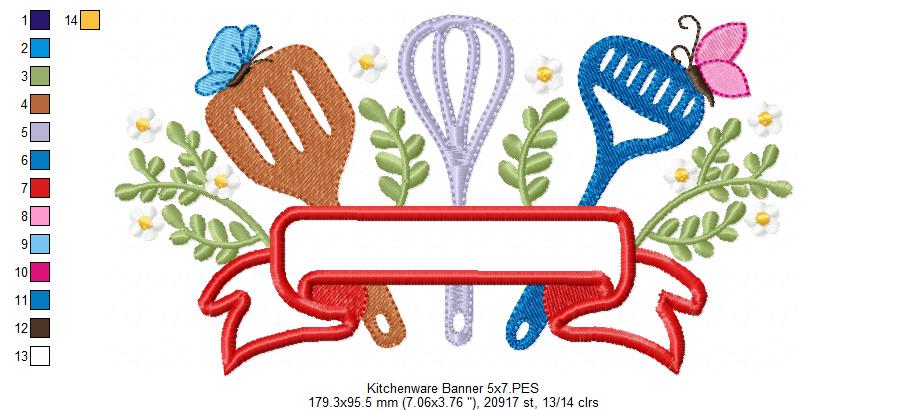 Kitchen Banner Kitchenware - Applique - Machine Embroidery Design