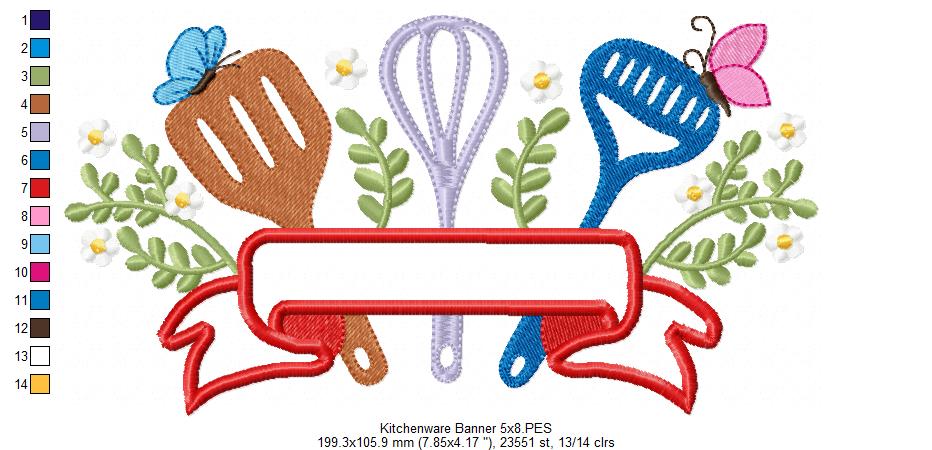 Kitchen Banner Kitchenware - Applique - Machine Embroidery Design