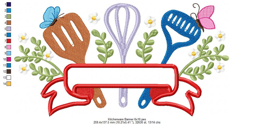 Kitchen Banner Kitchenware - Applique - Machine Embroidery Design