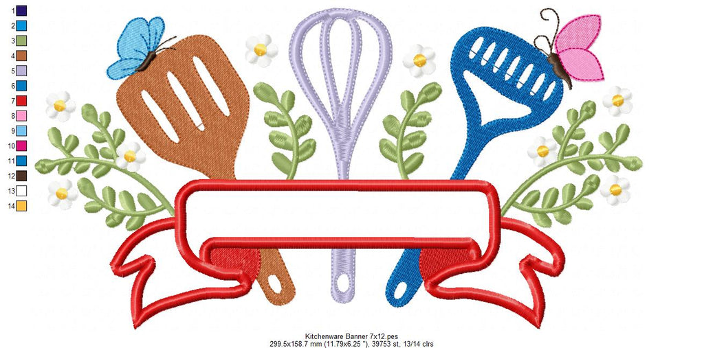 Kitchen Banner Kitchenware - Applique - Machine Embroidery Design