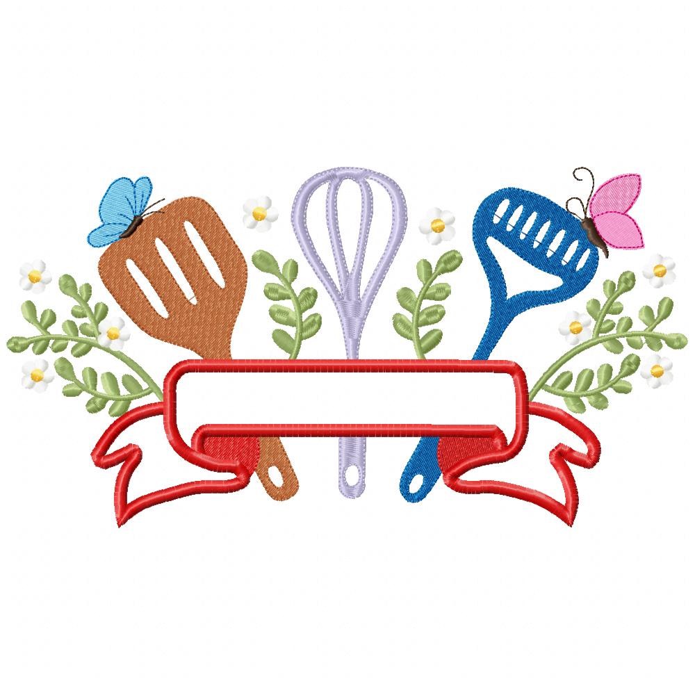Kitchen Banner Kitchenware - Applique - Machine Embroidery Design