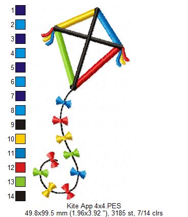 Little Kite with Whimsical Bows – Appliqué – Machine Embroidery Design