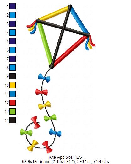 Little Kite with Whimsical Bows – Appliqué – Machine Embroidery Design