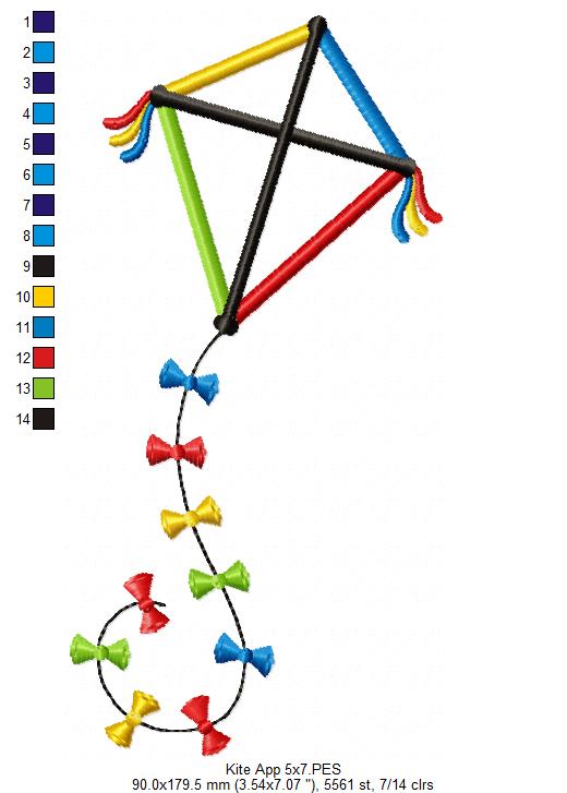 Little Kite with Whimsical Bows – Appliqué – Machine Embroidery Design