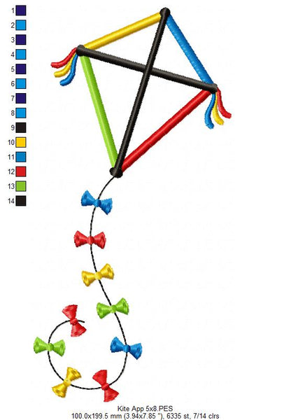 Little Kite with Whimsical Bows – Appliqué – Machine Embroidery Design