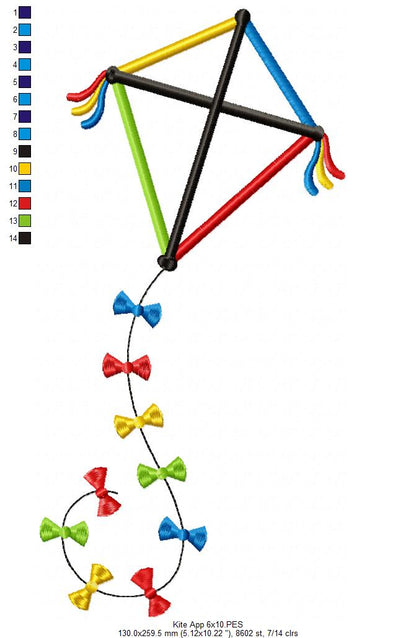 Little Kite with Whimsical Bows – Appliqué – Machine Embroidery Design