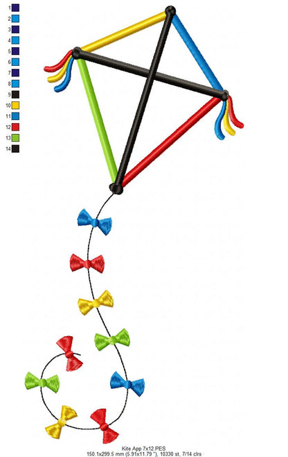 Little Kite with Whimsical Bows – Appliqué – Machine Embroidery Design