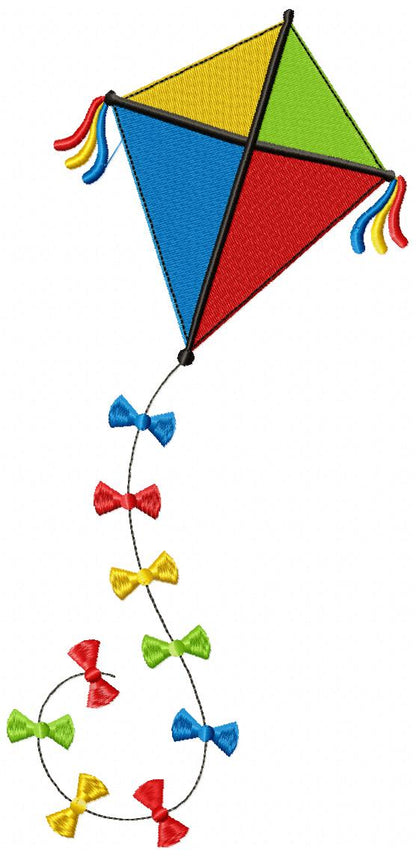 Flying Kite with Joyful Bows – Fill Stitch – Machine Embroidery Design