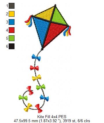 Flying Kite with Joyful Bows – Fill Stitch – Machine Embroidery Design