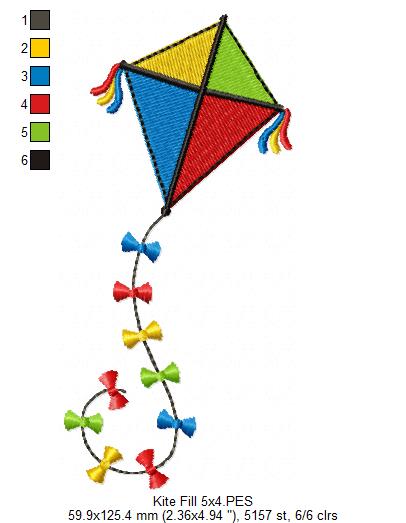 Flying Kite with Joyful Bows – Fill Stitch – Machine Embroidery Design