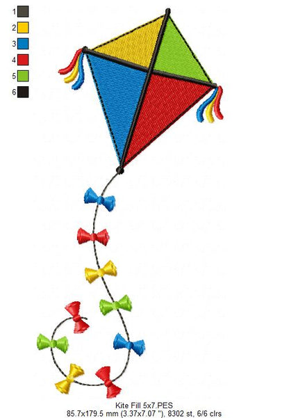 Flying Kite with Joyful Bows – Fill Stitch – Machine Embroidery Design