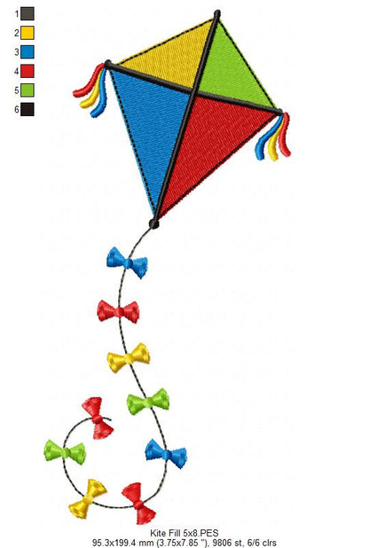 Flying Kite with Joyful Bows – Fill Stitch – Machine Embroidery Design