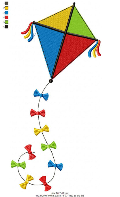 Flying Kite with Joyful Bows – Fill Stitch – Machine Embroidery Design
