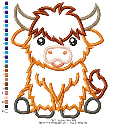 Sweet Highland Cow - Appliqué - Machine Embroidery Design