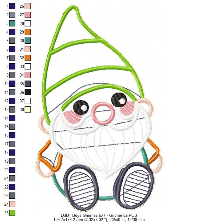 LGBT Gnome Couple Ornament - ITH Project - Machine Embroidery Design