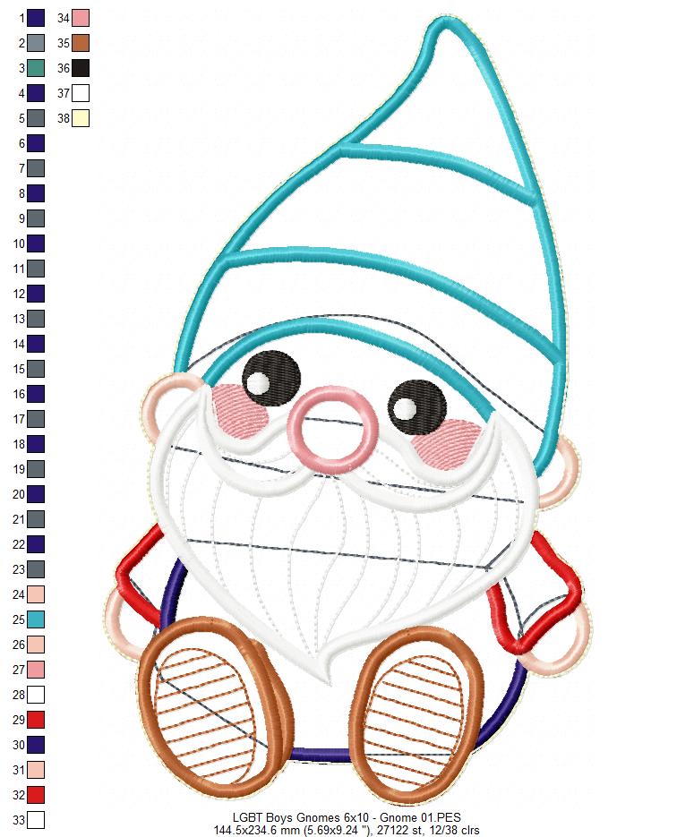 LGBT Gnome Couple Ornament - ITH Project - Machine Embroidery Design
