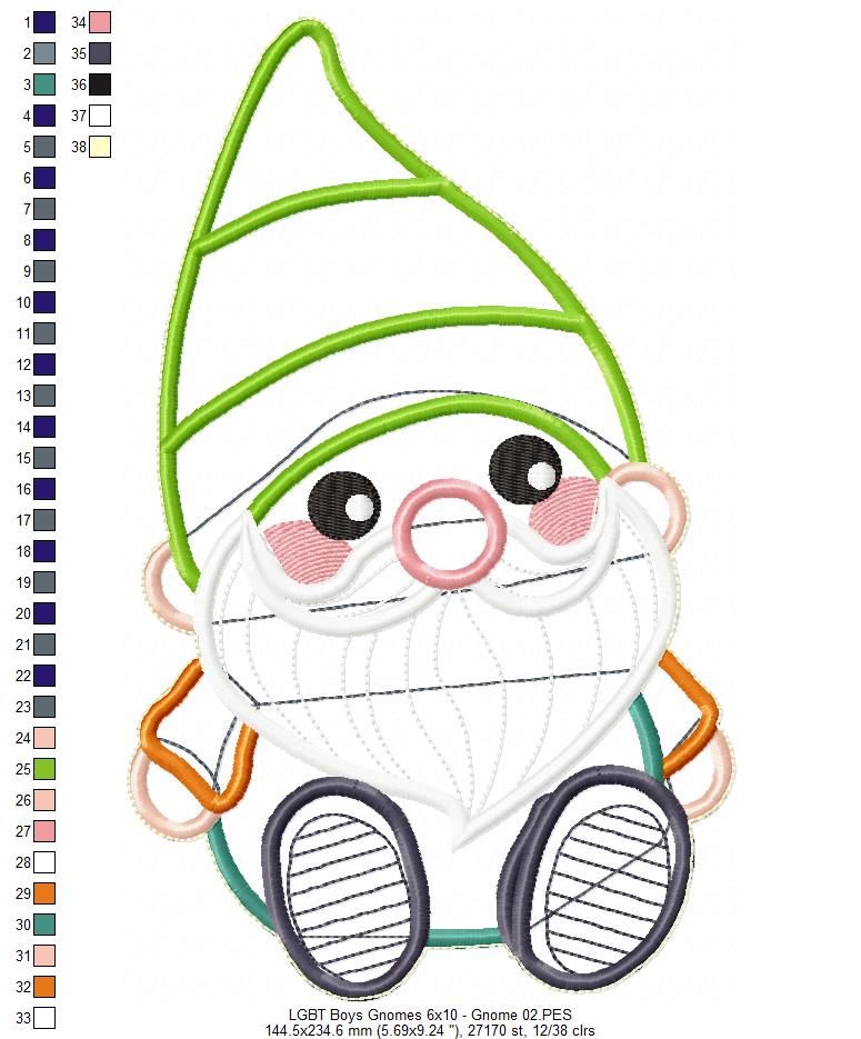 LGBT Gnome Couple Ornament - ITH Project - Machine Embroidery Design