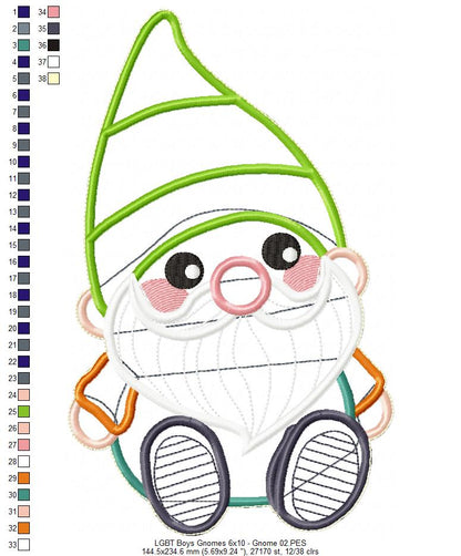 LGBT Gnome Couple Ornament - ITH Project - Machine Embroidery Design