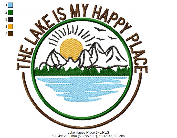 The Lake is my Happy Place - Fill Stitch - Machine Embroidery Design