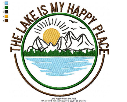 The Lake is my Happy Place - Fill Stitch - Machine Embroidery Design