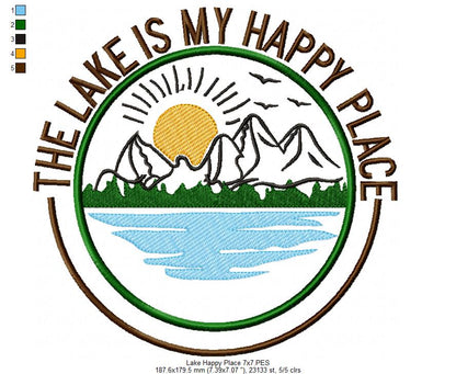 The Lake is my Happy Place - Fill Stitch - Machine Embroidery Design
