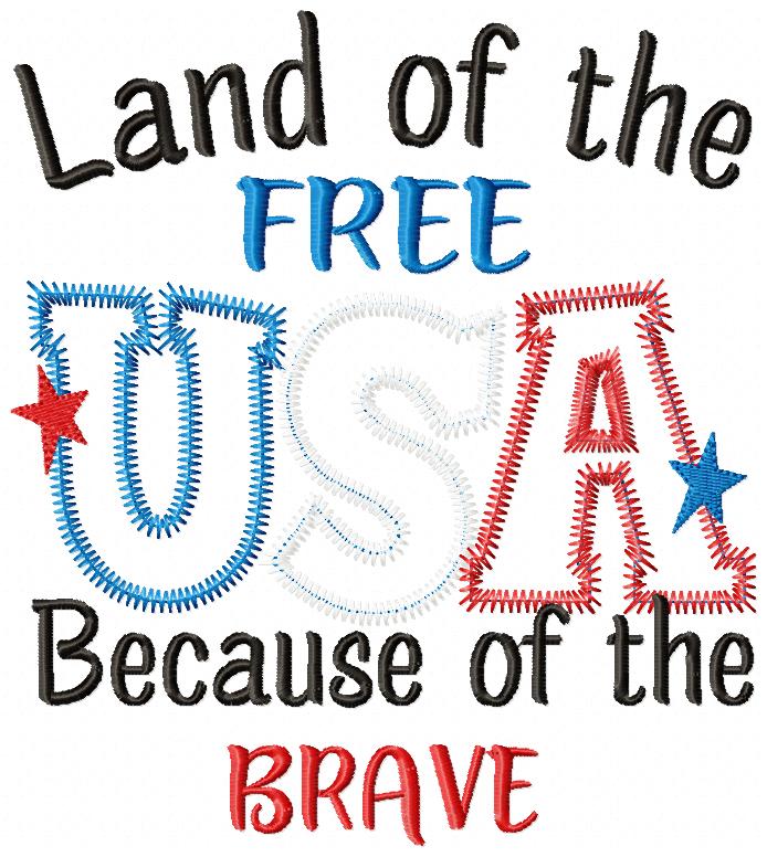 ⭐ Brave & Free USA 🇺🇸 – Zigzag Applique – Machine Embroidery Design