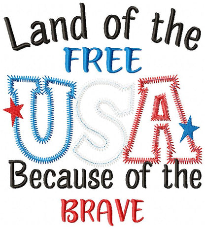 ⭐ Brave & Free USA 🇺🇸 – Zigzag Applique – Machine Embroidery Design