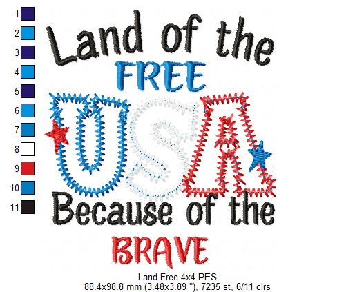 ⭐ Brave & Free USA 🇺🇸 – Zigzag Applique – Machine Embroidery Design