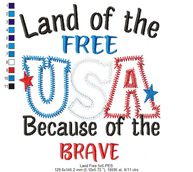 ⭐ Brave & Free USA 🇺🇸 – Zigzag Applique – Machine Embroidery Design