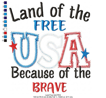 ⭐ Brave & Free USA 🇺🇸 – Zigzag Applique – Machine Embroidery Design