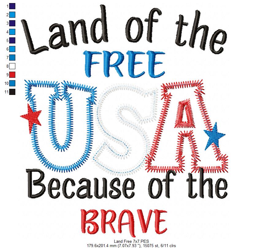 ⭐ Brave & Free USA 🇺🇸 – Zigzag Applique – Machine Embroidery Design