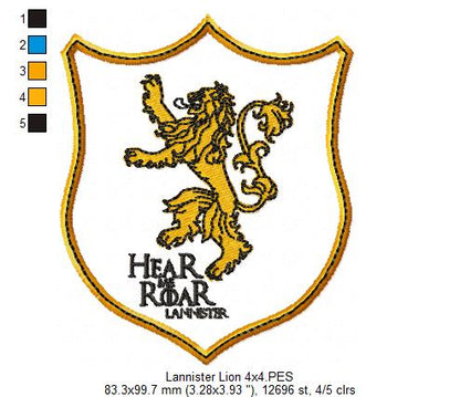 Game of Thrones Lannister Lion - Fill Stitch - Machine Embroidery Design