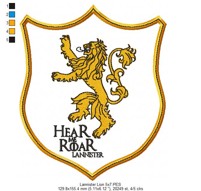 Game of Thrones Lannister Lion - Fill Stitch - Machine Embroidery Design