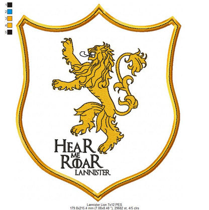 Game of Thrones Lannister Lion - Fill Stitch - Machine Embroidery Design