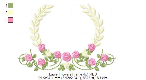 Laurel Floral Frame - Fill Stitch - Machine Embroidery Design